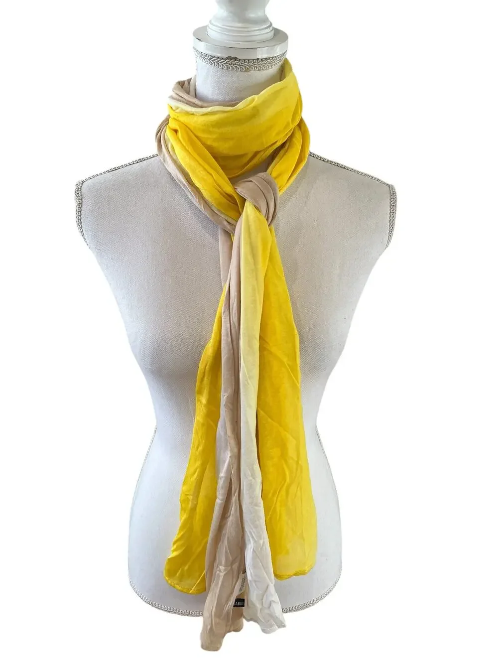 Talbots Lightweight Cotton Travel Scarf Yellow Tan Ombre